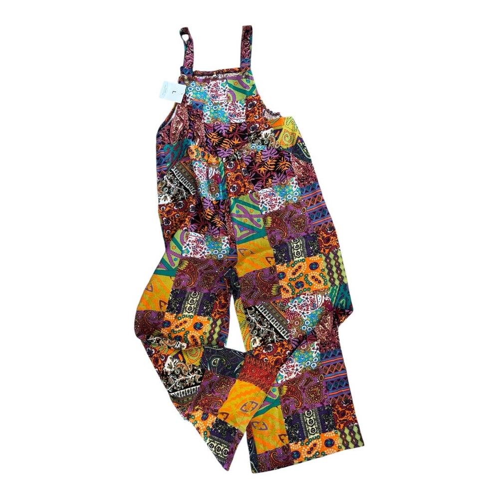 Fashion Clothing Co Boho Patchwork Print Cotton Overalls Jumper Size Large NWT